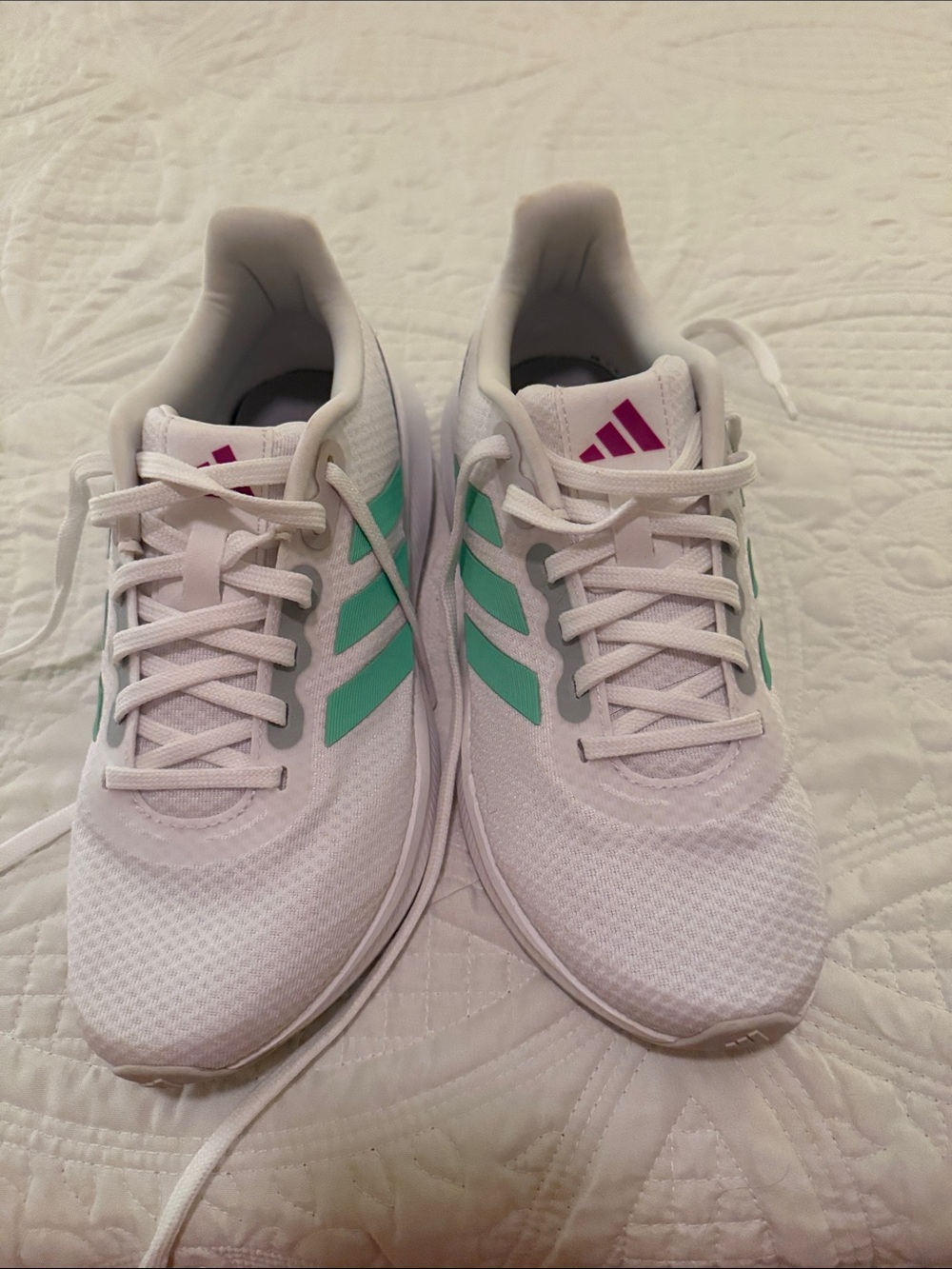 Adidas - CLOUDFOAM Women's White Running Sneakers with Teal and Pink Accents